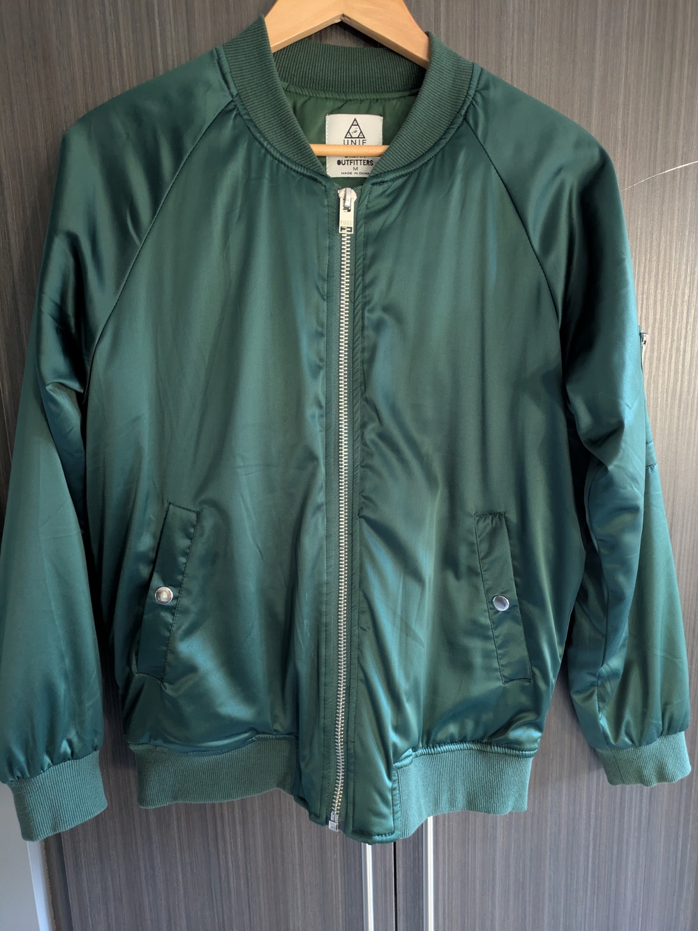 Rare UNIF x Urban Outfitters Emerald Green Satin Bomber Jacket - Size M